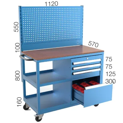 2325 – MOBILE BENCH WITH 2 FIXED SHELVES 3 DRAWERS 1 CNC STORAGE DRAWER INCLUDING 12 MORSE HOLDERS