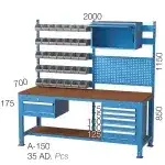 3280 – UZUN TİP SÜRGÜ DOLAPLI, AVADANLIK KUTULU, ASKI PANOLU, 7 ÇEKMECELİ ÇALIŞMA TEZGAHI