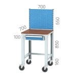 3413 – PACKAGING BENCH WITH 2 DRAWERS, ROLL HOLDER BAR,  SHELVES AND LAPTOP CONSOLE