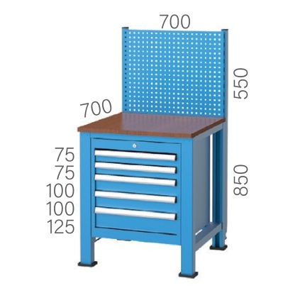 3411 – PACKAGING DESK 1 DRAWER, 2 FIXED SHELVES and PEGBOARD