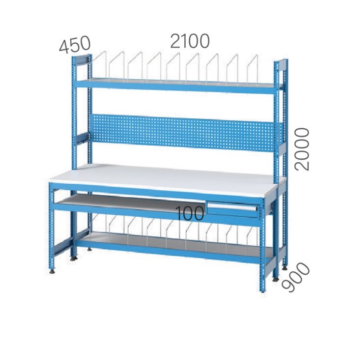 3406 – PACKAGING DESK 1 DRAWER, 3 FIXED SHELVES and PEGBOARD