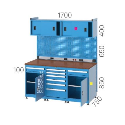 3783 – WORKBENCH 2 DRAWERS, PEGBOARD and SHELVES