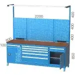 3647 – BENCH 10 DRAWERS, CABINET 2 DOORS and PEGBOARD