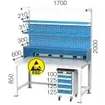 3653 – ESD LEVHALI 2 ÇEKMECELİ ASKI PANOLU RAFLI ELEKTRİK PRİZLİ VE IŞIKLI ELEKTRONİKÇİ ÇALIŞMA MASASI