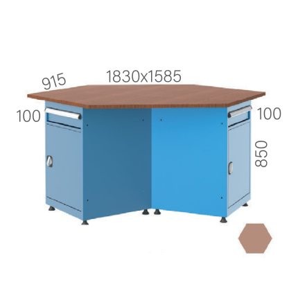 3820 – HEXAGONAL TABLE 3 X CABINETS 1 DRAWER and SEMI-DOOR