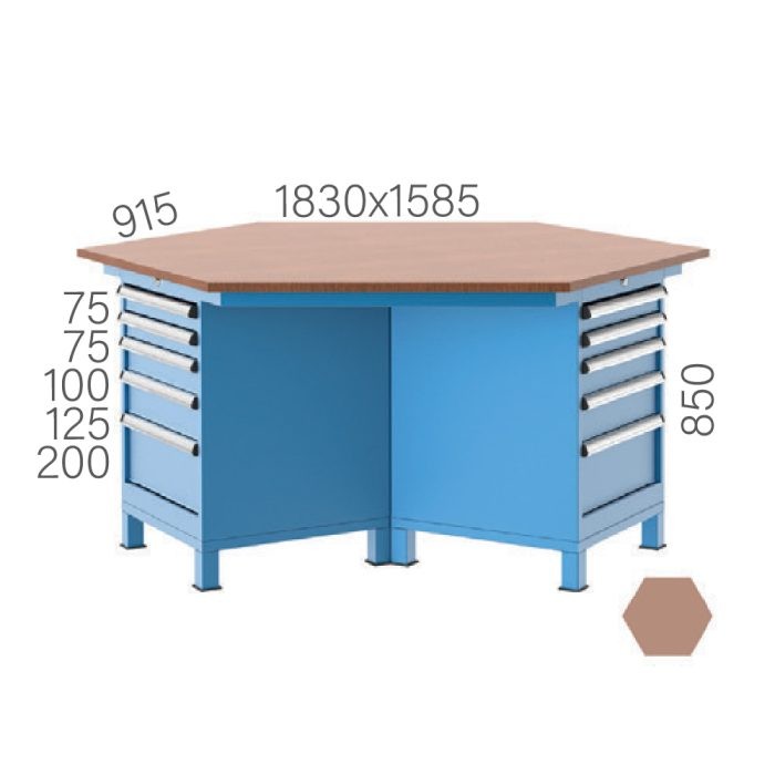 3840 – HEXAGONAL TABLE 15 DRAWERS