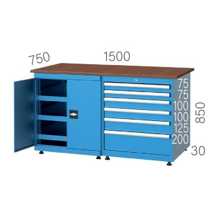 3595 – WORKBENCH 2 CABINETS, 1 DRAWER CABINET, PEGBOARD and FLUORESCENT LIGHTING