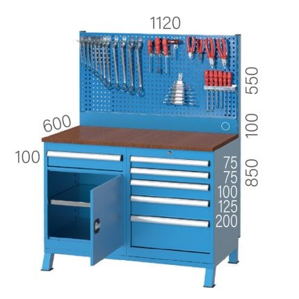 3921 – DUAL BENCH 1 DRAWER-CABINET and 5 DRAWER PEGBOARD