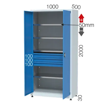 6342 – MATERIAL CABINET 4 SHELVES, 3 DRAWERS (1000X500X2000 MM)