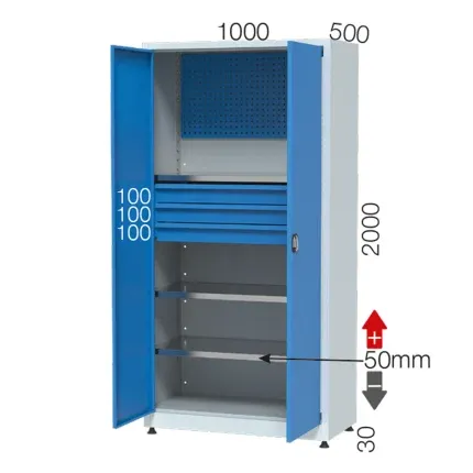 6383 – MATERIAL CABINET 3 DRAWER, 3 SHELVES, PEGBOARD (1000X500X2000 MM)