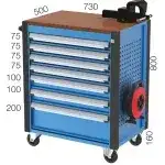 8595 – TOOL TROLLEY WITH 5 DRAWERS, PEGBOARD, EXTENSION CABLE AND VICE