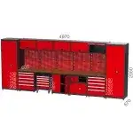 8980 – GARAGE SET WITH 20 DRAWERS , WORKBENCH , MATERIAL CABINETS, TOOL TROLLEY AND PEGBOARD