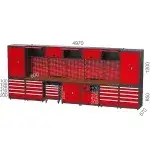 8985 – CORNER GARAGE SET WITH 10 DRAWERS, WORKBENCH, MATERIAL CABINETS, TOOL TROLLEY AND PEGBOARD