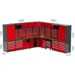 8985 – CORNER GARAGE SET WITH 10 DRAWERS, WORKBENCH, MATERIAL CABINETS, TOOL TROLLEY AND PEGBOARD