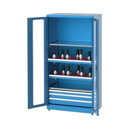 2110 – 2 KAPAKLI, 4 AD.SABİT CNC TUTUCU RAFLI, 96 AD.CNC TUTUCU KAPASİTELİ, KİLİTLİ CNC TAKIM DOLABI