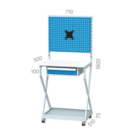 7370 – COMPUTER STAND 1 DRAWER, MONITOR HANGING APPARATUS, WHEELS