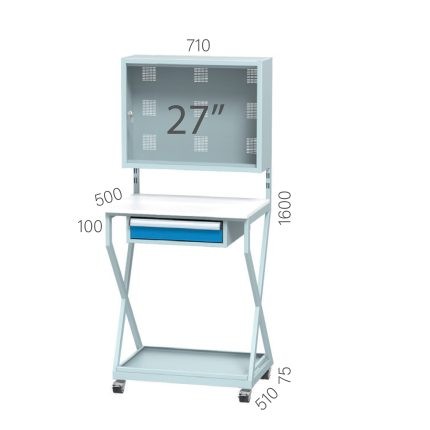 7380 – COMPUTER STAND 1 DRAWER, 27” LCD MONITOR COMPARTMENT PLEXIGLASS DOOR, WHEELS