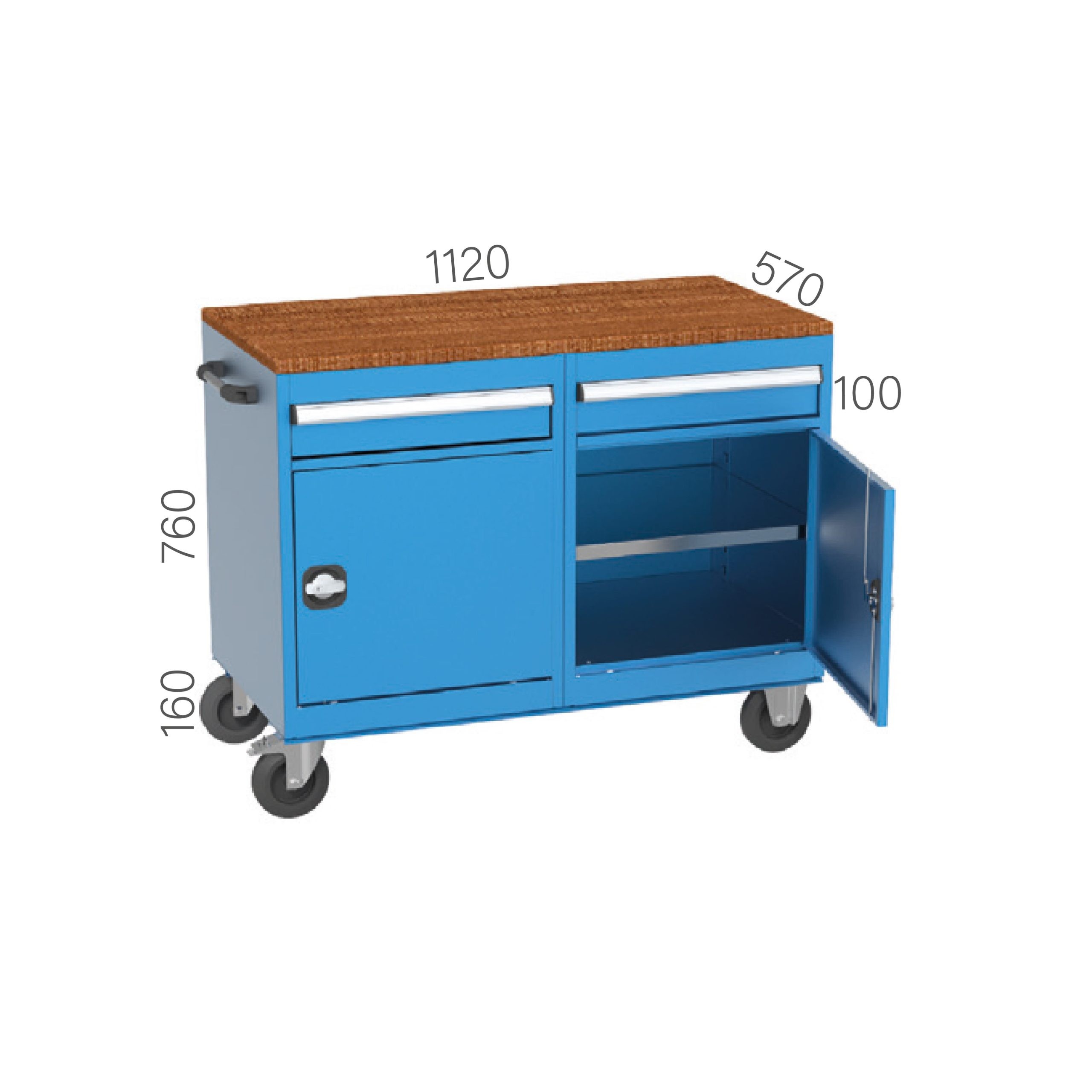 8052 – WORKING CART 2 DRAWERS, 2 CABINETS, PEGBOARD and WHEELS