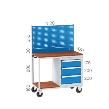 8140 – MOBILE WORKBENCH 3 DRAWERS, PEGBOARD
