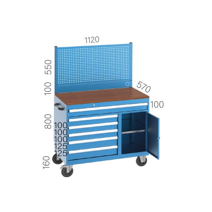 8320 –  WORKING CART 6 DRAWERS, CLOSABLE CABINET and PEGBOARD