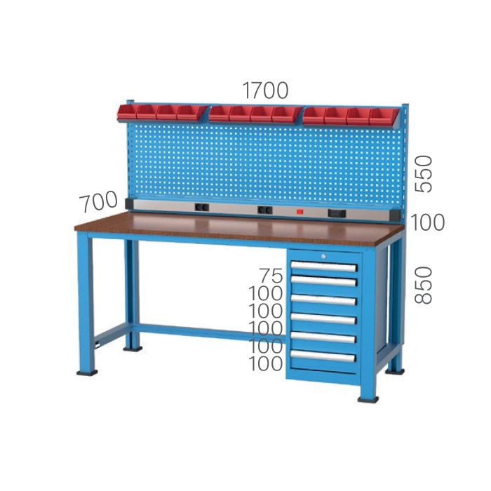 3146 – WORKBENCH 6 DRAWERS, ELECTRICITY PANEL and SHELVES