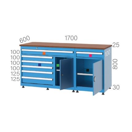 3445 – TRIPLE BENCH 6 DRAWERS, 1 CABINET and 1 DRAWER DOOR