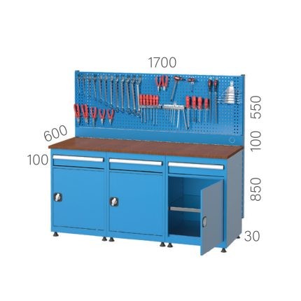 3320 – WORKBENCH 12 LINBIN BOXES, PEGBOARD and 2 DRAWERS
