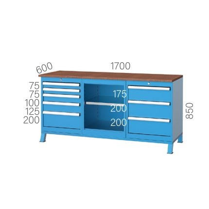 3606 – WORKBENCH 2 CABINETS 1 DRAWER, and 5 DRAWER PEGBOARD, ELECTRICITY PANEL, FLUORESCET LIGHTING