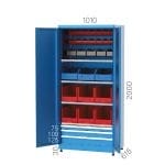 6902 – INDUSTRIAL CABINET WITH PEGBOARD ON DOORS 3 DRAWERS AND PLASTIC BINS