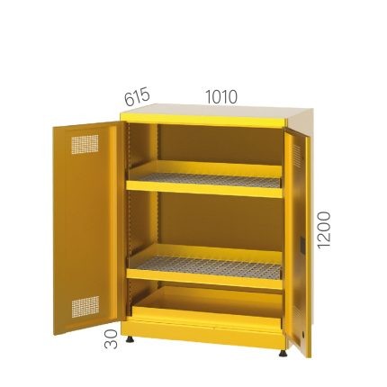 7465 – CHEMICAL MATERIALS CABINET 2 PULL-OUT LEAKPROOF SHELVES WITH GRILL MESH AND COLLECTING BASIN (1010X615X1200MMH)