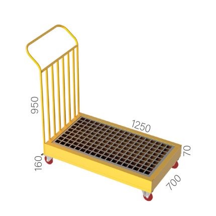 7480 – CHEMICAL MATERIALS TRANSPORTER HAND TRUCK LEAKPROOF AND INCLUDING GRILL MESH (1250X700X950+230MMH)