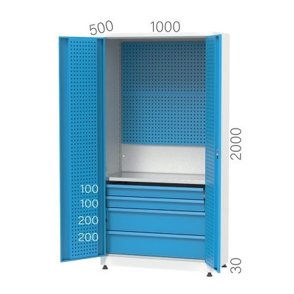 6364 – MATERIAL CABINET 1 SHELF, 4 DRAWERS, INSIDE DOOR AND INNER BACK OF CABINET PEGBOARD (1000X500X2000 MM)