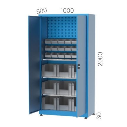 6390 – MATERIAL STORAGE CABINET WITH 21 LINBINS 9 PLASTIC BASKET AND PEGBOARD (1000X500X2000MMH)