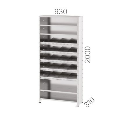 20940 – CLOSED SIDE GALVANIZED METAL SHELF UNIT WITH 9 SHELVES AND 15 DIVIDERS (930X310X2000MMH)