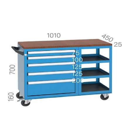 8035 – TOOL CART 5 DRAWERS and 3 LATERAL OPEN SHELVES