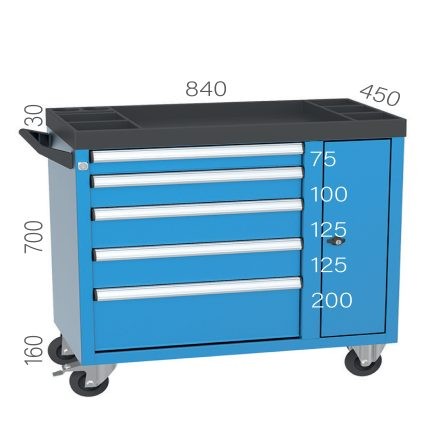 8104 – TOOL CART 5 DRAWERS and DOORS (830X450X700+160mm)