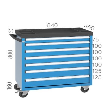 8425 – LONG TYPE WORKING CART 12 DRAWERS, CLOSABLE CABINET, PEGBOARD and FLUORESCENT LIGHTING